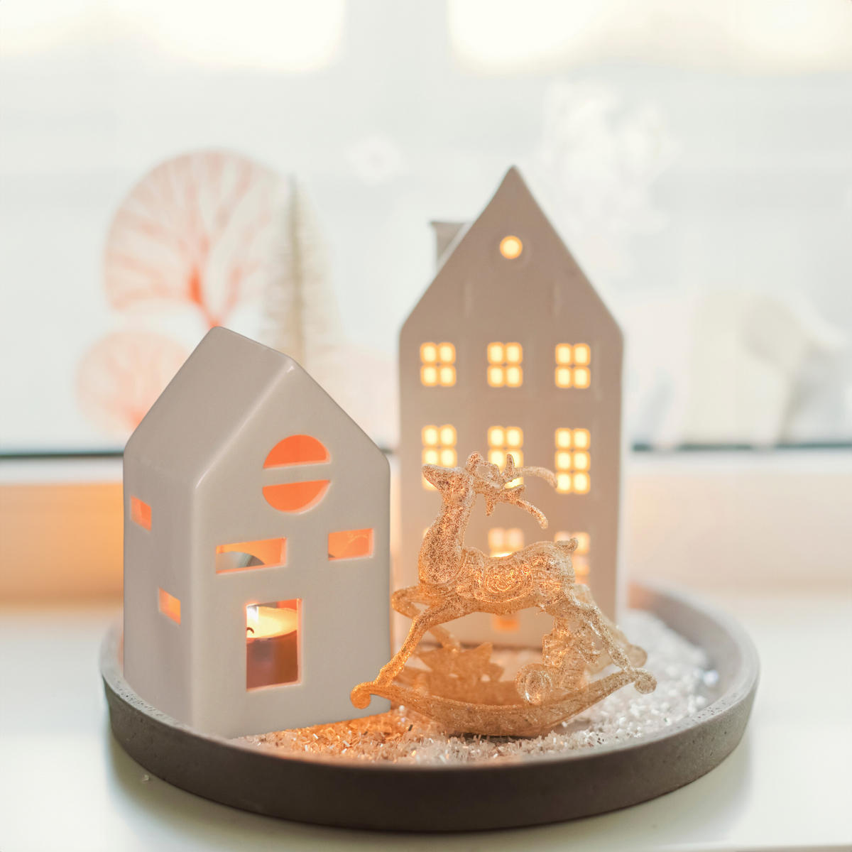 TEELICHTHAUS - Weiß, Keramik (12.5cm) - Relaxdays