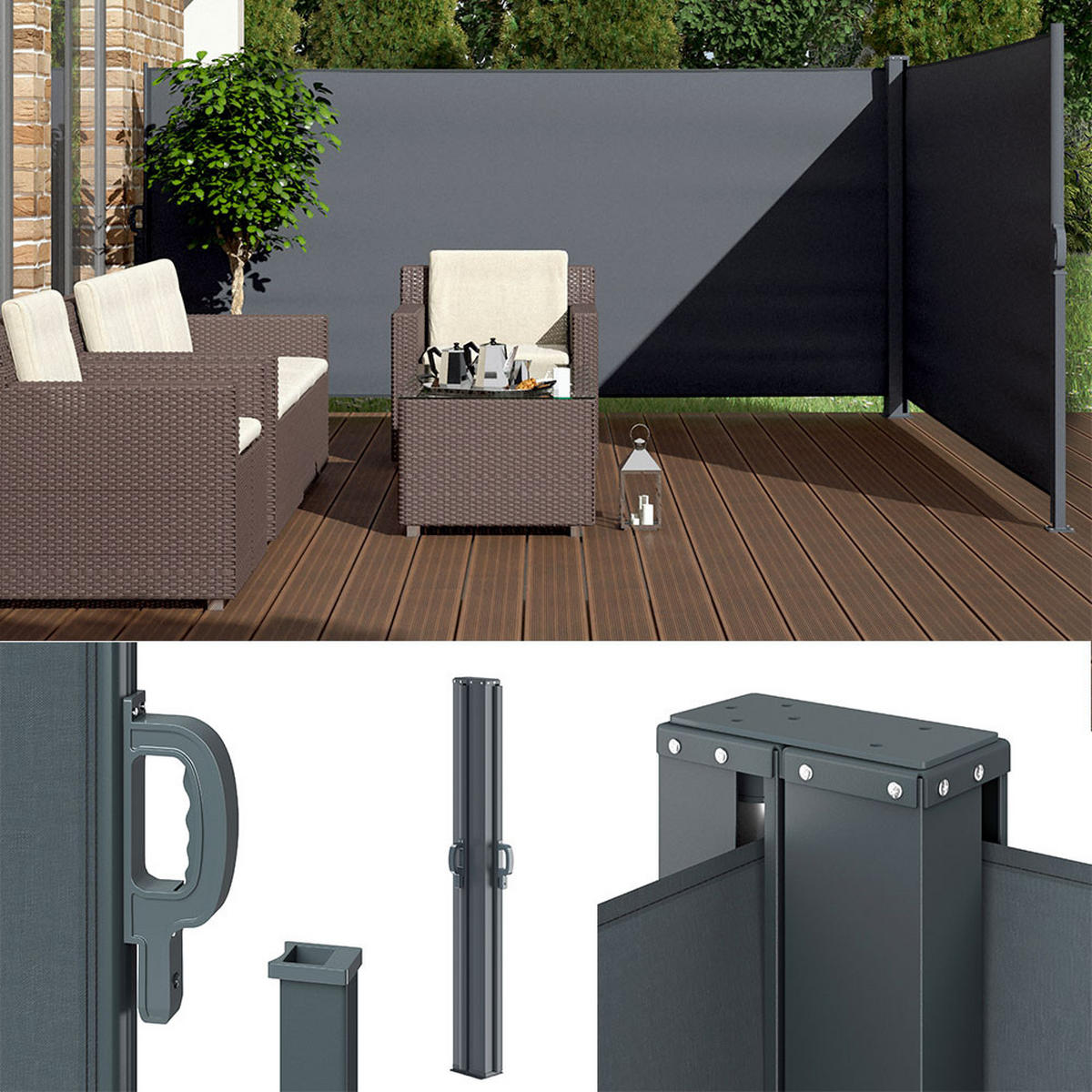 SEITENMARKISE Anthrazit 300 x 160 cm - Anthrazit, Metall (300/160/5cm) - OK-Living