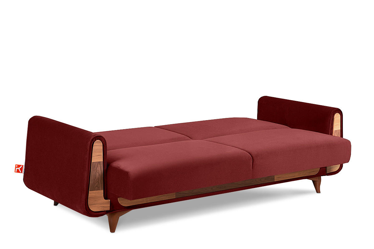 3-SITZER-SCHLAFSOFA GUSTAVO mit Armlehnen, rot - Dunkelbraun/Braun, Holz/Holzwerkstoff (230/98/98cm) - KONSIMO®