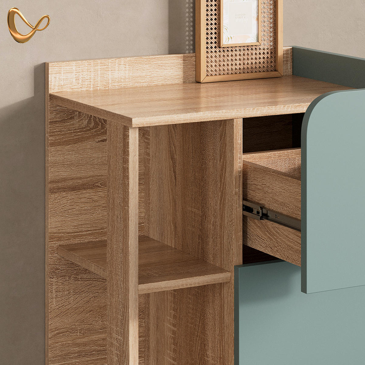 BADMÖBEL-SET Marano Blau-Grau 3 Teile, mit Midischrank - Blaugrau/Sonoma Eiche, Holzwerkstoff (35/65/60cm) - Livinity®