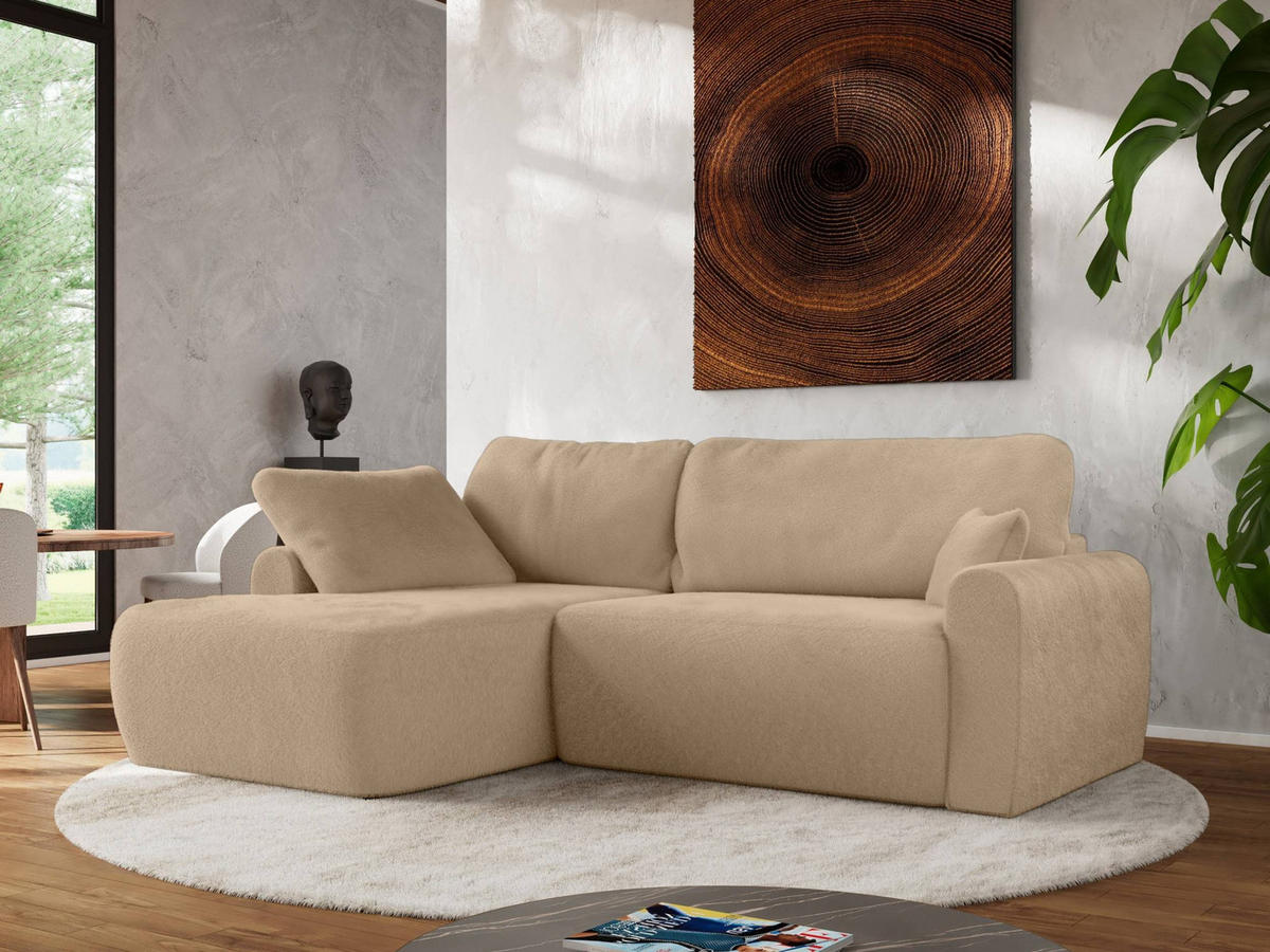 ECKSCHLAFSOFA CUBO L Beige Plüsch - links - Beige/Schwarz, Kunststoff/Textil (273/187cm) - MKS