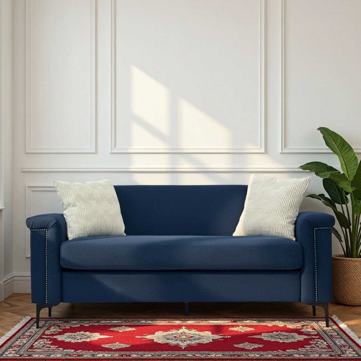 2-SITZER Sofa Polyester-Feinleinen mit Nieten und Metallfüßen 172/73.5/81.5 cm Blau - Blau, Textil (73.5/81.5/172cm) - Redom