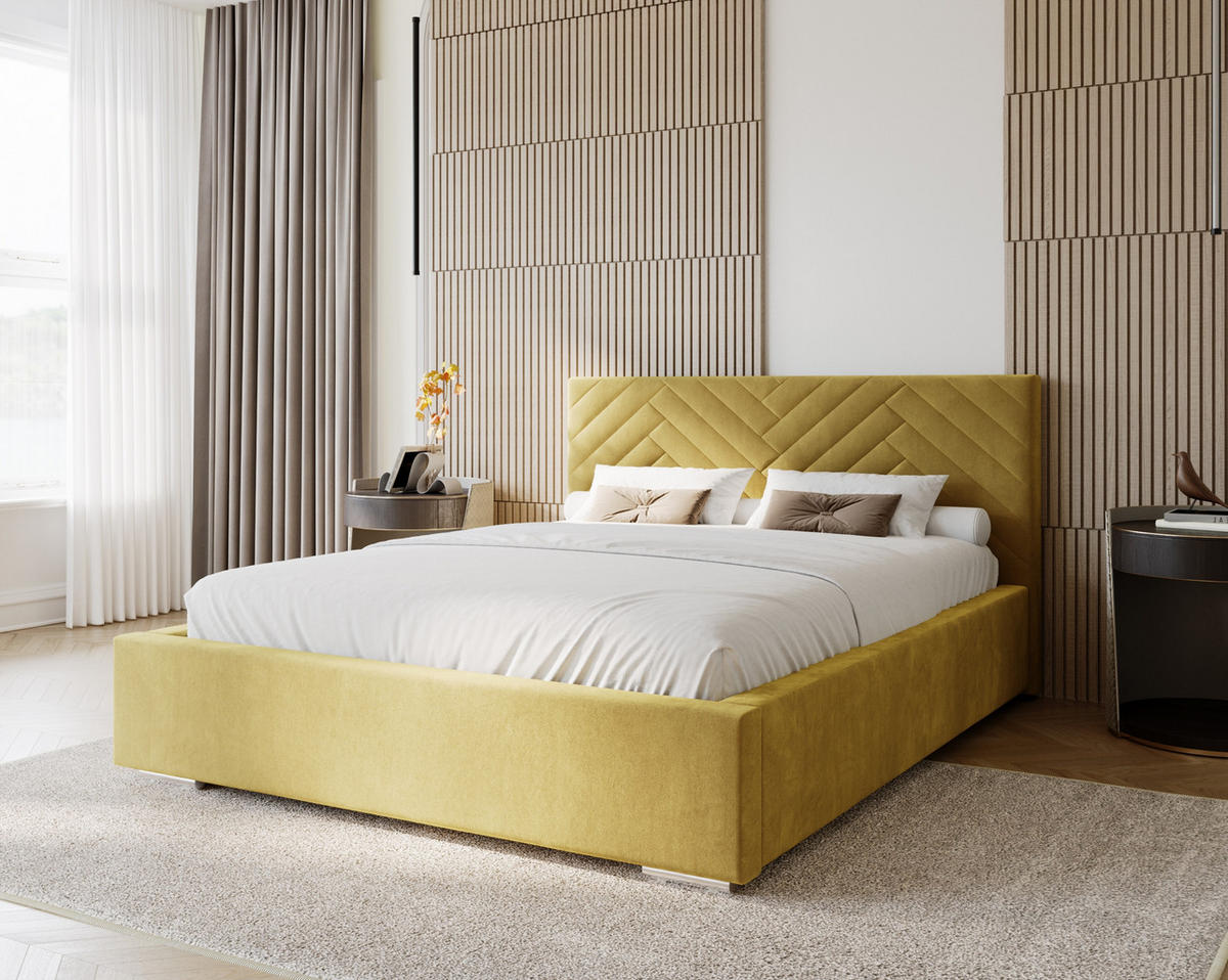 POLSTERBETT Aura 180x200 cm, Doppelbett mit Bettkasten und Lattenrost aus Holz, Velourstoff: Beige - Beige, Holz/Textil (180/200cm) - Marpur