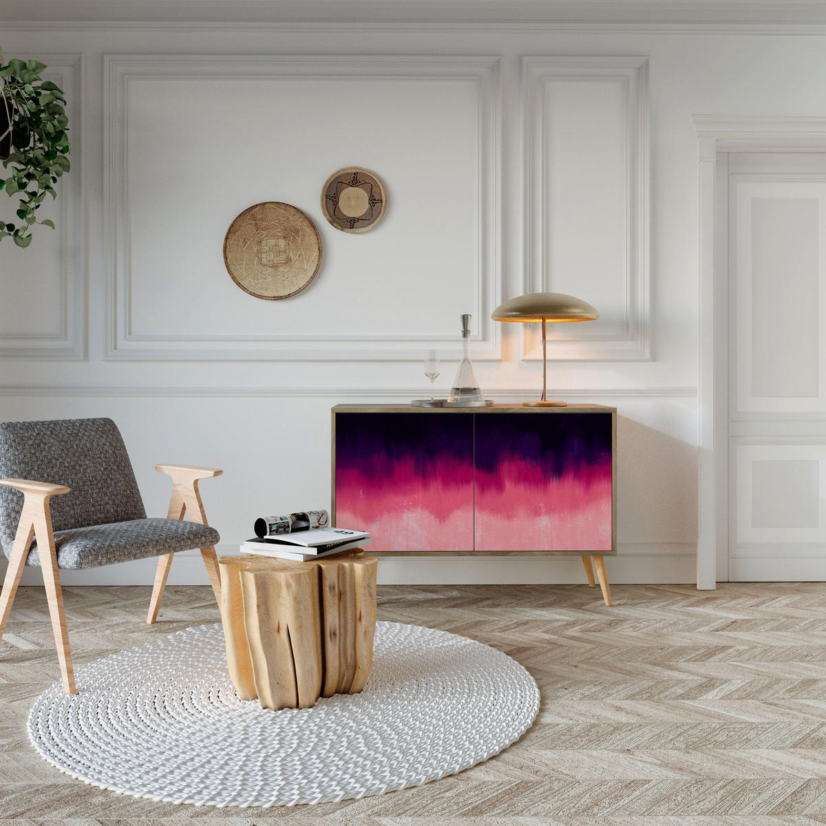 SIDEBOARD AURORA BOREALIS, Eicheneffekt, 111x42x77,5 cm, 2 Türen - Eichefarben/Buchefarben, Holzwerkstoff/Buchenholz (111/77.5/42cm) - SpaceRebels