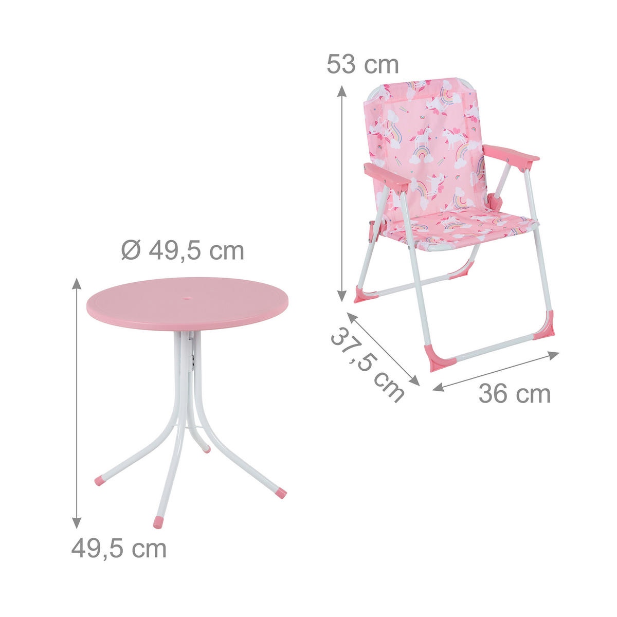 KINDERSITZGRUPPE Mehrfarbig 4-tlg.-Set mit Schirm Einhorn - Rosa, Kunststoff/Textil - Relaxdays
