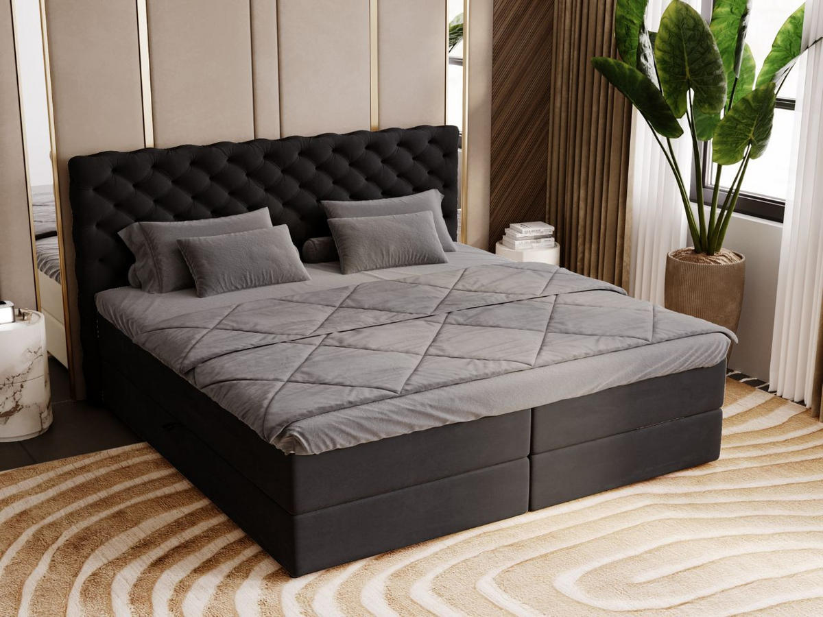 BOXBETT Bergamo 200x200 Schwarz - Schwarz, Holz/Textil (200/200cm) - Graingold