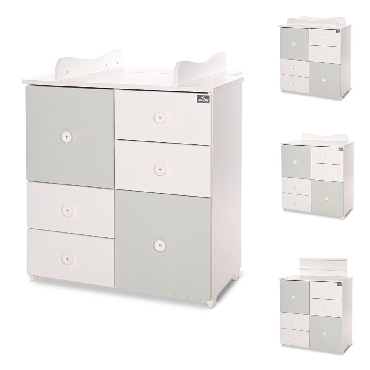 KOMMODE Cupboard grün 83 x 71 cm, 4 Schubladen, 2 Türen, Regalboden, Wickelplatz, umbaubar - Grün, Holzwerkstoff (71/96/83cm) - Lorelli