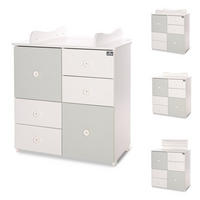KOMMODE Cupboard grün 83 x 71 cm, 4 Schubladen, 2 Türen, Regalboden, Wickelplatz, umbaubar - Grün, Holzwerkstoff (71/96/83cm) - Lorelli