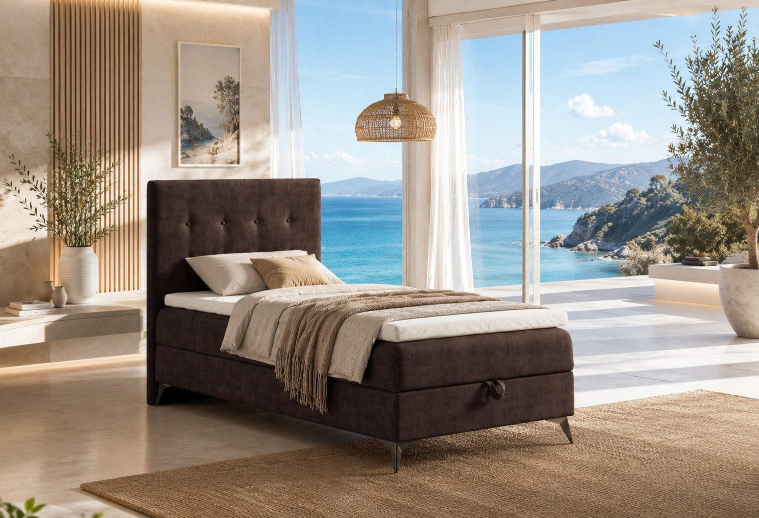 BOXBETT K15 Single SLIM mit Bettkasten & Bonell-Federkern ohne Topper - Dunkelbraun, Holz/Textil (200/100cm) - Best For Home