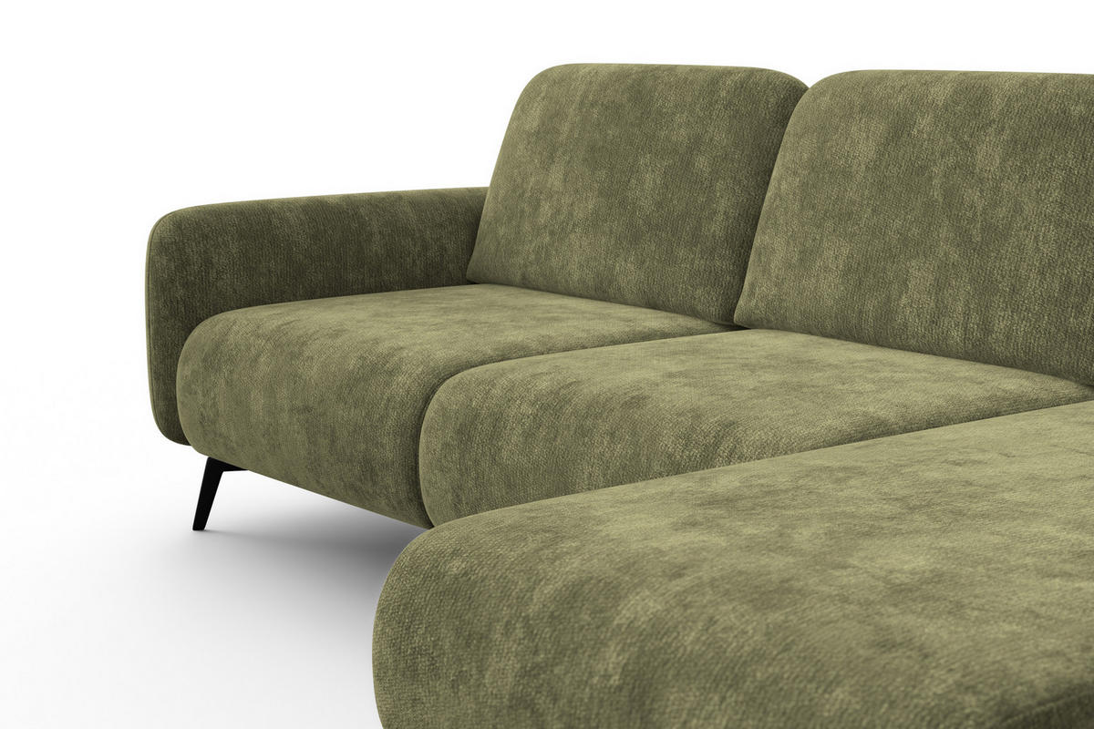 ECKSOFA FEBE 4-Sitzer RECHTS, olivgrüner Chenille-Stoff - Schwarz/Olivgrün, Holz/Textil (264/157cm) - Wozimo