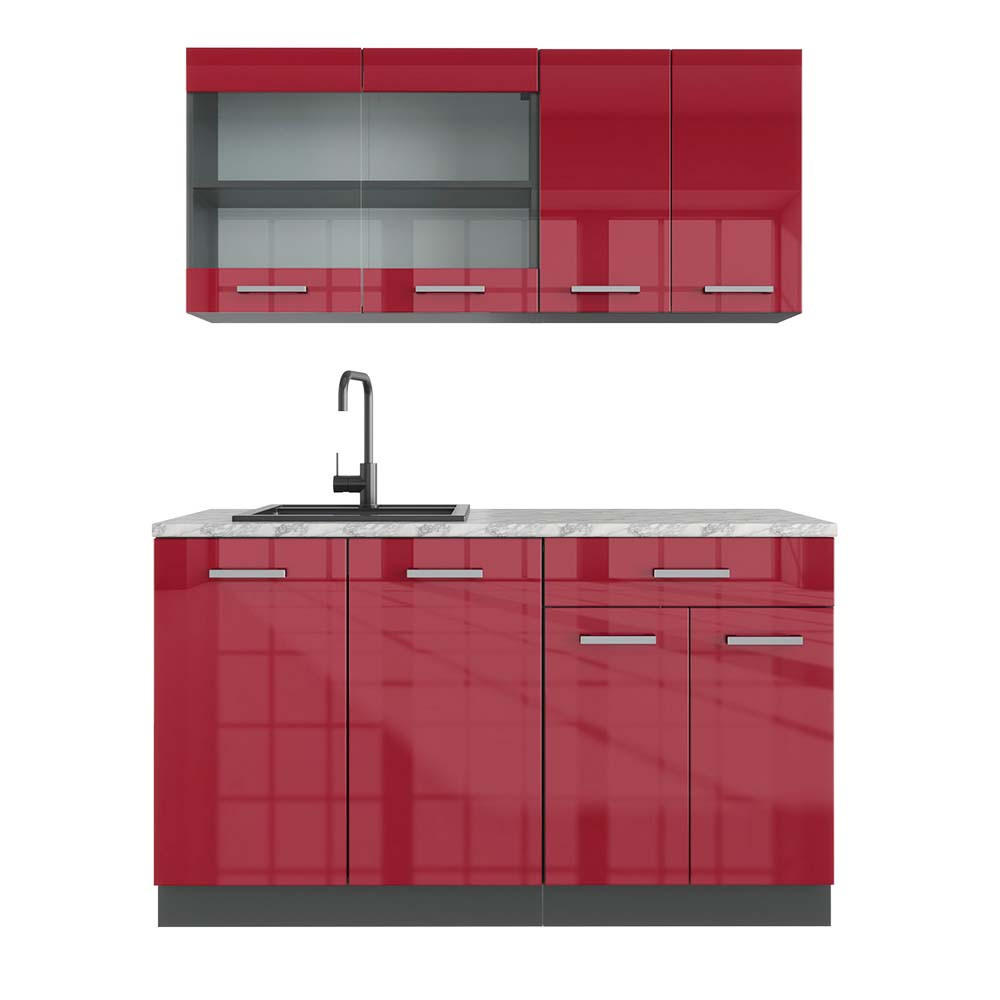 Vicco JEDNOTKOVÁ KUCHYNĚ R-Line Červená vysoký lesk 140 cm , PD Mramor
