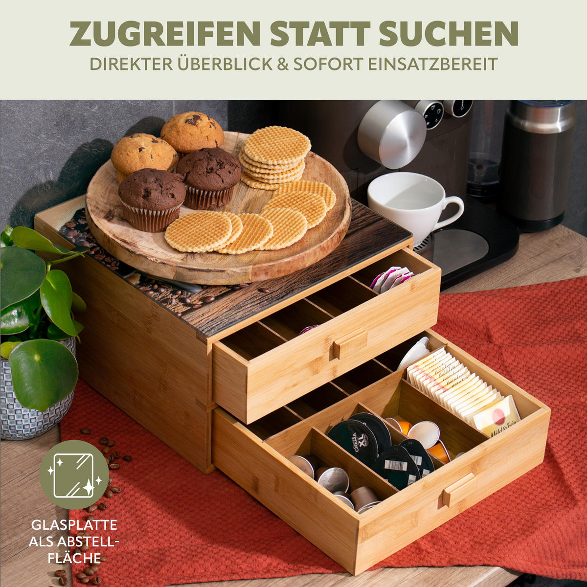 KAFFEEKAPSEL-BOX, Bambus - Braun, Holz (30/18.5/30cm) - bremermann