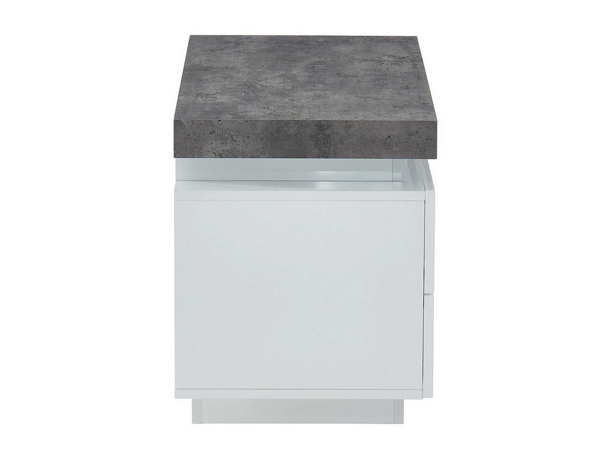 NACHTTISCH mit 2 Schubladen & LEDs - MDF lackiert - Weiß & Beton-Optik - HALO II - Grau, Holz (40/50/55cm) - Vente-Unique