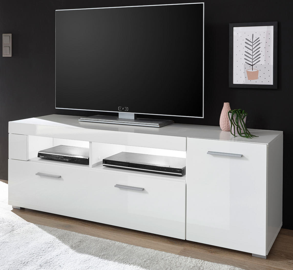 TV-LOWBOARD weiß Hochglanz, TV Unterteil 140 x 48 cm - Chromfarben/Weiß Hochglanz, Holzwerkstoff/Kunststoff (140/48/40cm) - Furn.Design