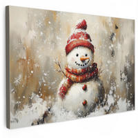 LEINWANDBILD Schneemann - Winter - Schnee - Beige Gemälde 60x40 cm - Weiß, Textil (60/40cm) - MuchoWow