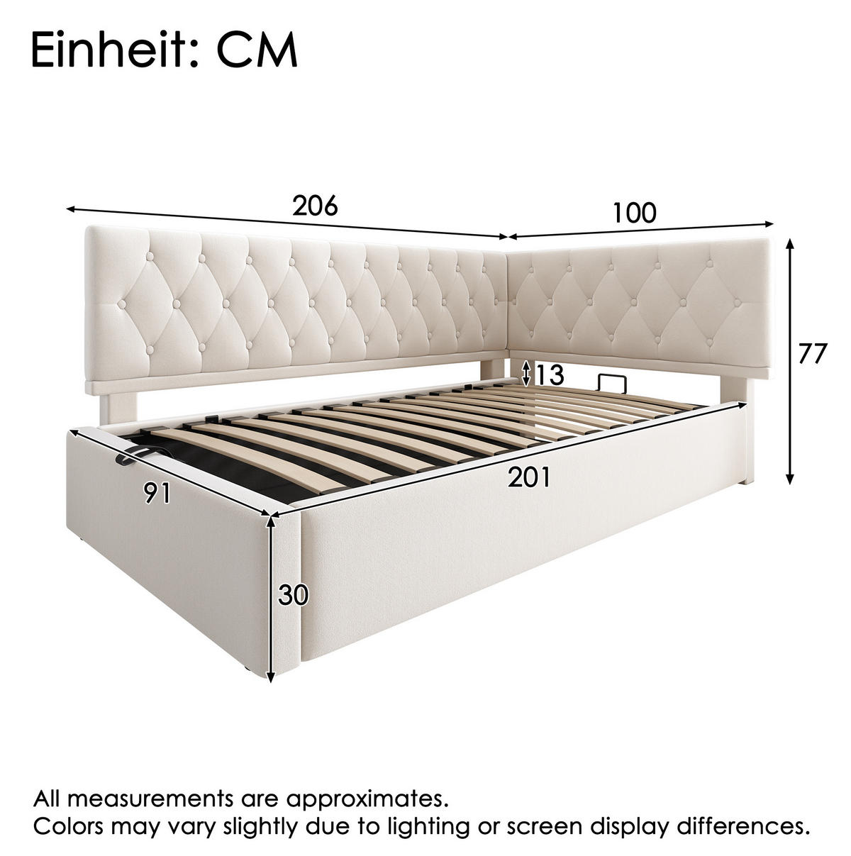 BETT mit hydraulischem Stauraum 90x200 cm Samt Beige - Beige, Metall (90/200cm) - Beauniv