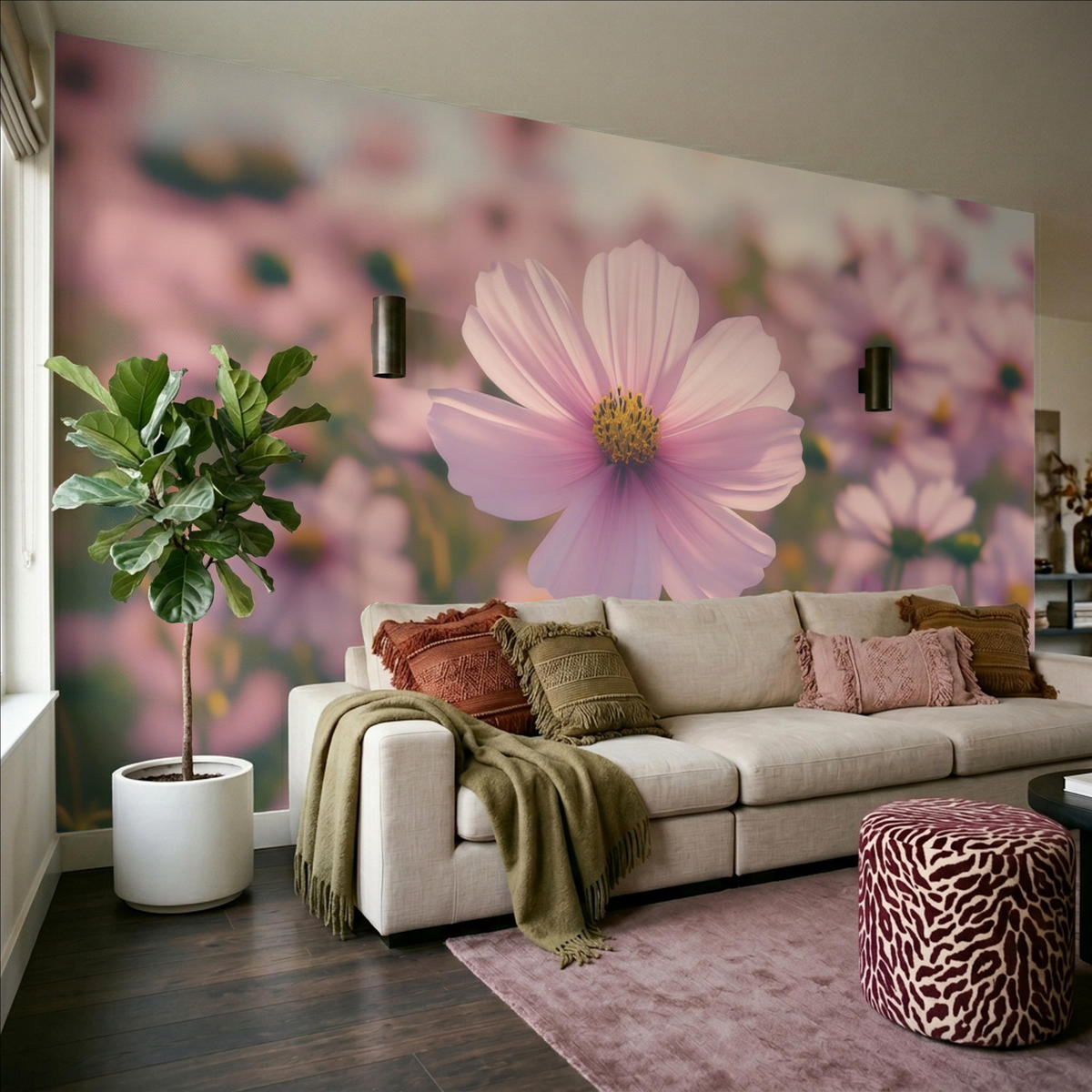 TAPETE - Blumen - Lila - Unscharf - 350x200 cm - Rosa, Papier (350/200cm) - OnlyWow
