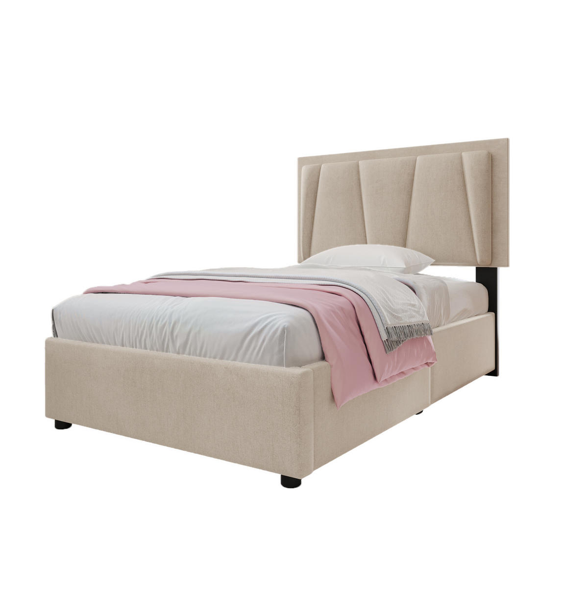 POLSTERBETT 90/200 cm aus Holz mit LED-Beleuchtung und 2 Schubladen Beige - Beige, Holz (90/200cm) - Modenvie