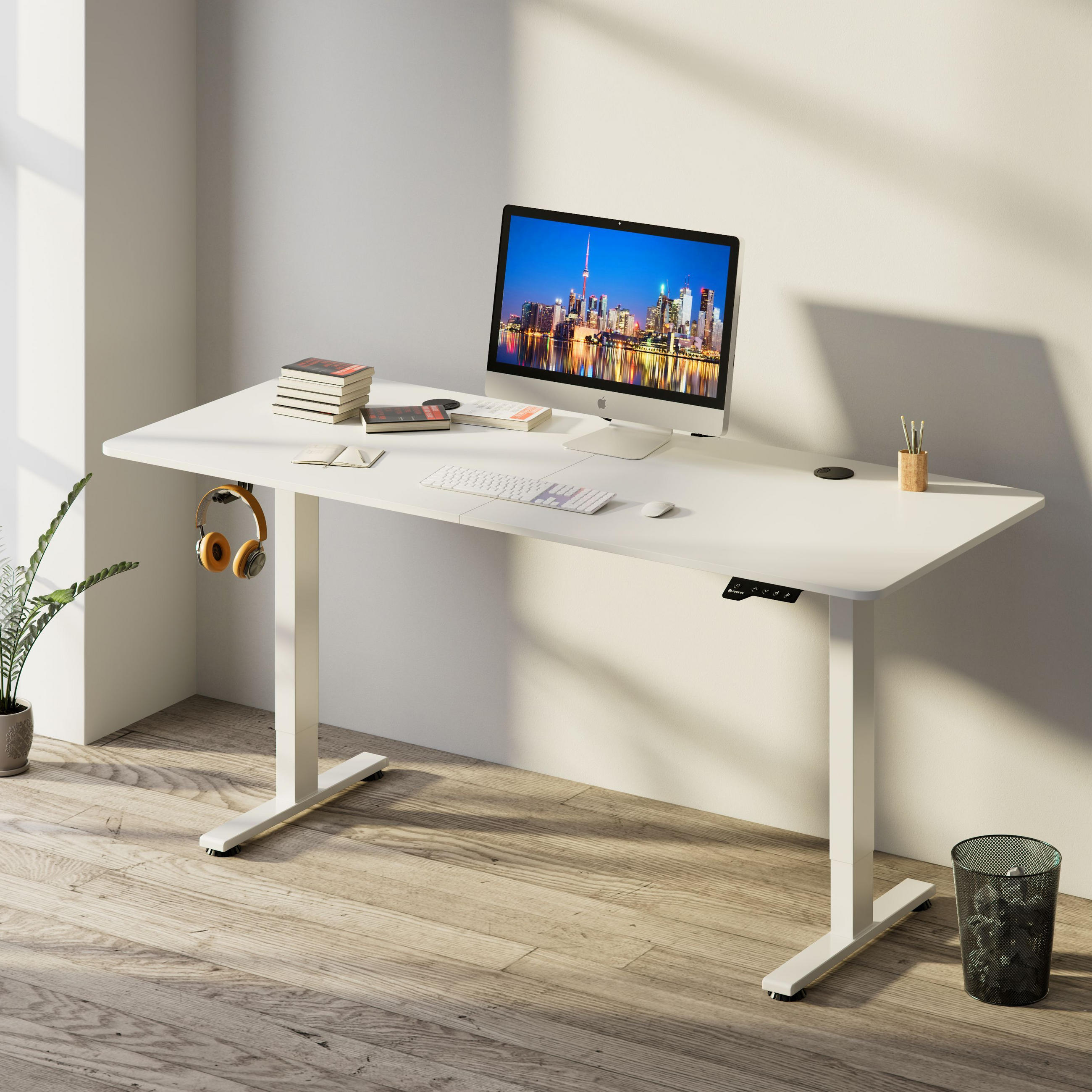 SCHREIBTISCH Office Stand weiß 120x60 cm höhenverstellbar - Weiß, Holz (60/120/117cm) - Juskys