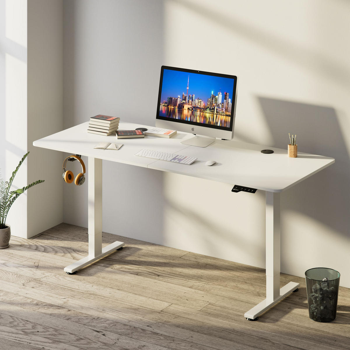 SCHREIBTISCH Office Stand weiß 120x60 cm höhenverstellbar - Weiß, Holz (60/120/117cm) - Juskys