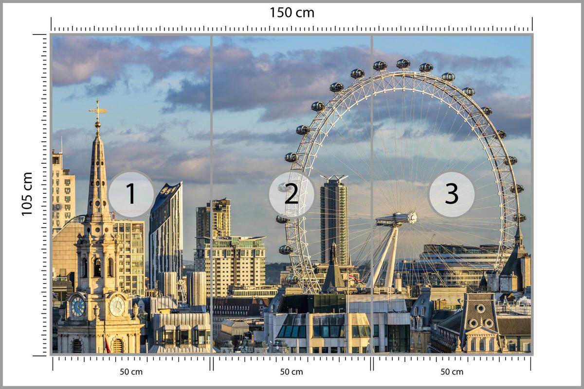 FOTOTAPETA Pre Spálňu London Eye Panoráma Mesta Mrakodrapy 150 x 105 cm - hnedá/modrá, papier (150/105cm) - Muralo