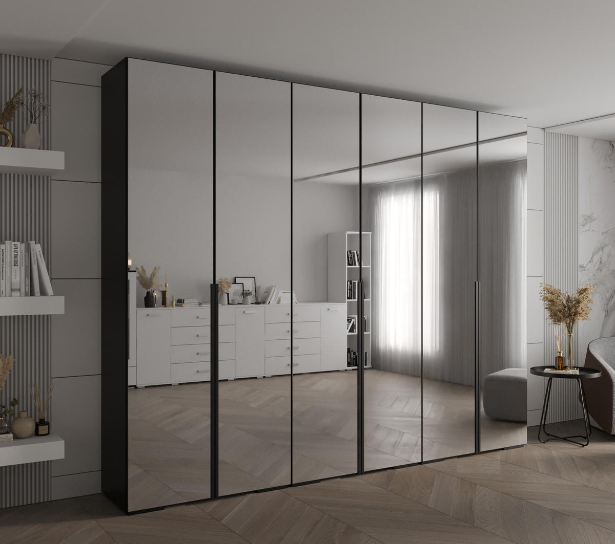 DREHTÜRENSCHRANK 236.7/300/47 6-türig - Schwarz, Holz/Metall (300/236.7/47cm) - Abiks Möbel