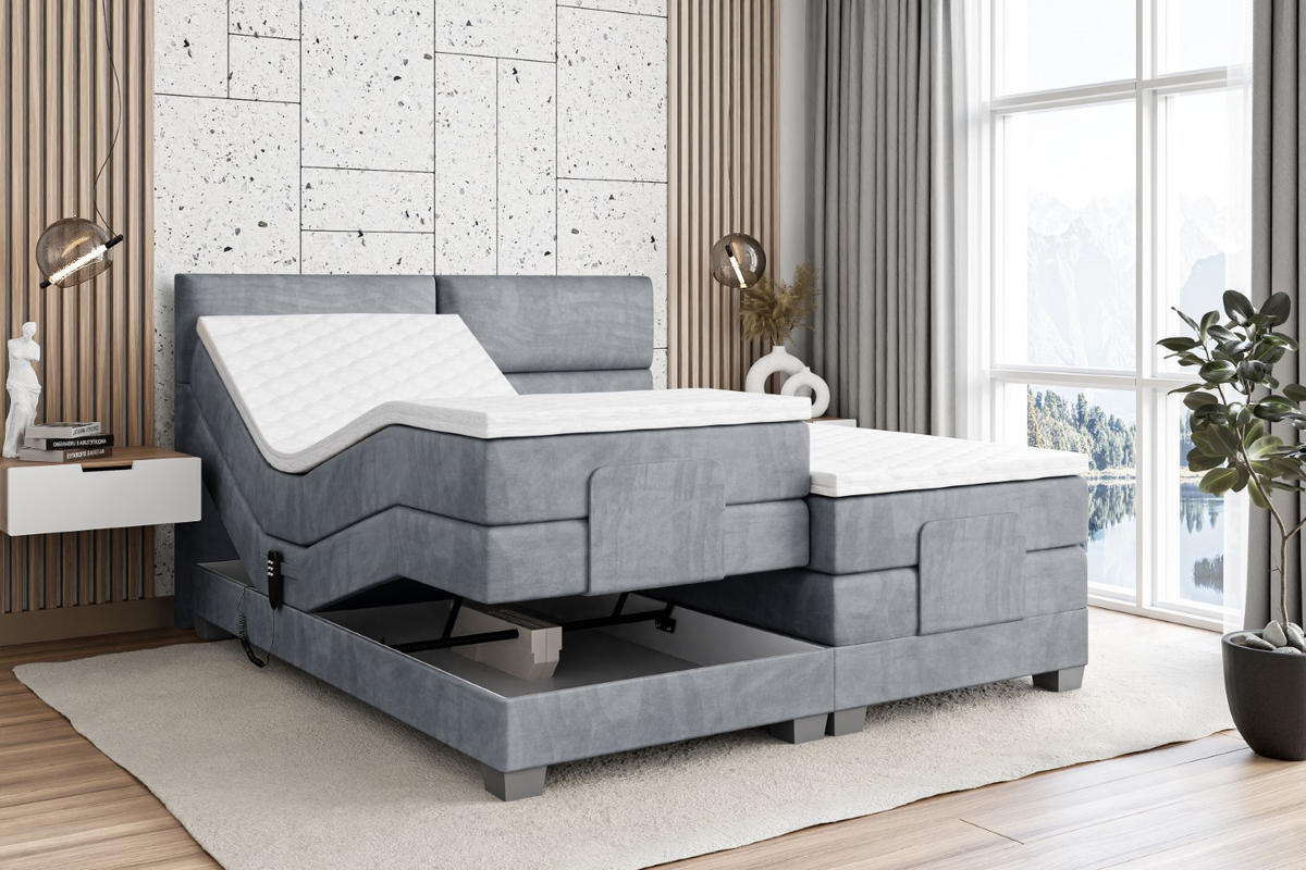 BOXSPRINGBETT elektrisch verstellbar mit 2 Matratzen H4/Taschenfederung MAYA EL 140 x 200 Hellgrau - Hellgrau, Holzwerkstoff (147/200cm) - ALTDECOR