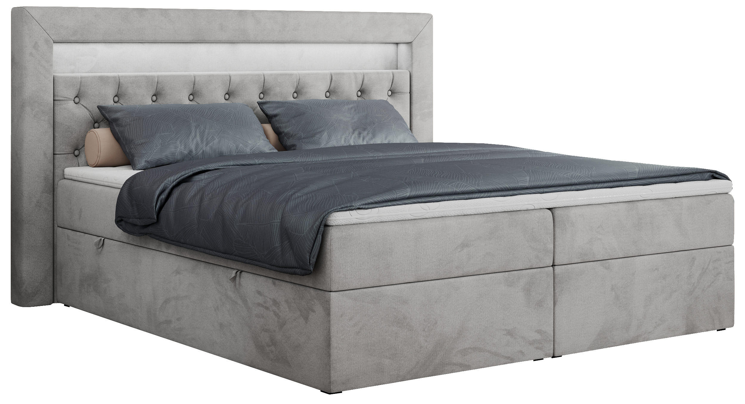 BOXBETT GOLD-6 LED 140/200 Hellgrau Velvet - H3 - Hellgrau, Holz/Textil (140/200cm) - MKS