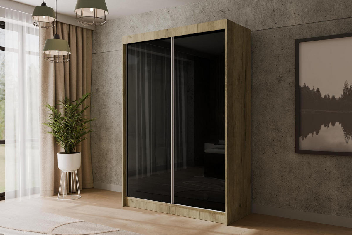 KLEIDERSCHRANK PEKA - 150 cm - Eichefarben|Schwarz - Eichefarben/Schwarz, Holzwerkstoff (150/215/61cm) - ALTDECOR