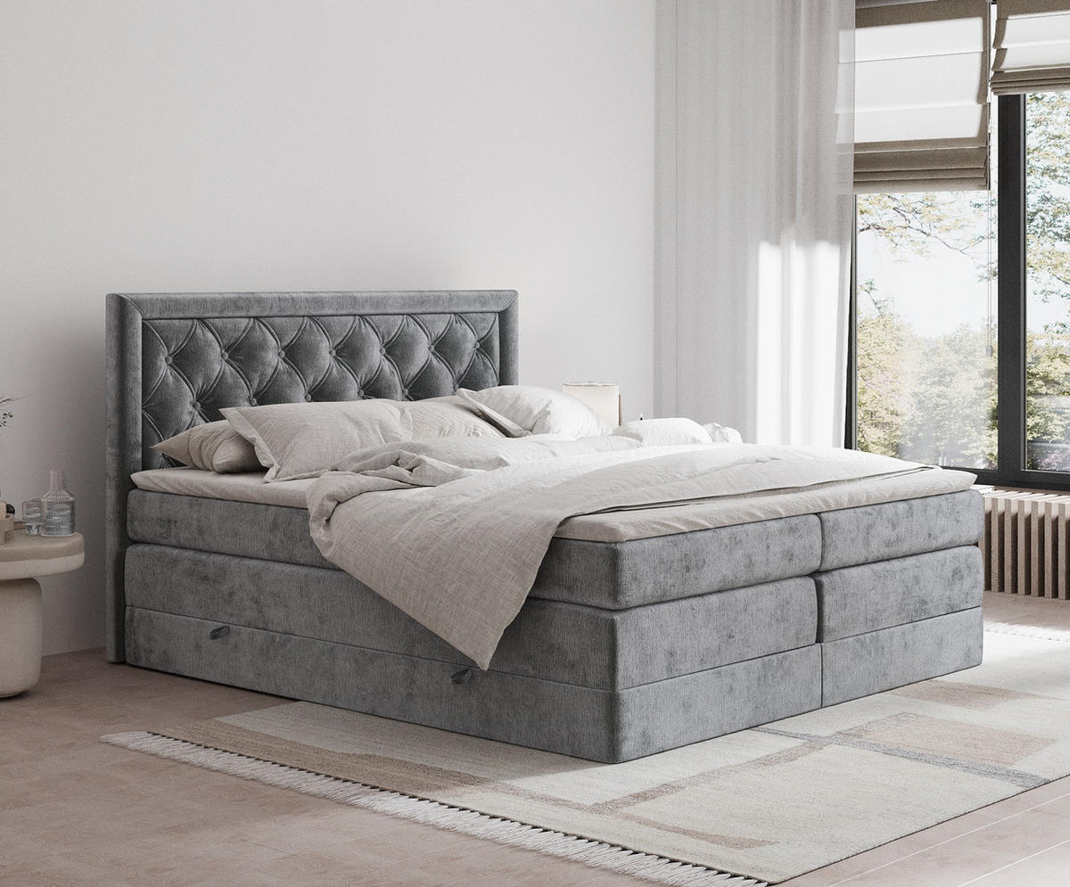 BOXSPRINGBETT Aurelia Grau 180/200 cm - Schwarz/Grau, Holz/Holzwerkstoff (180/200cm) - Maison de Reve