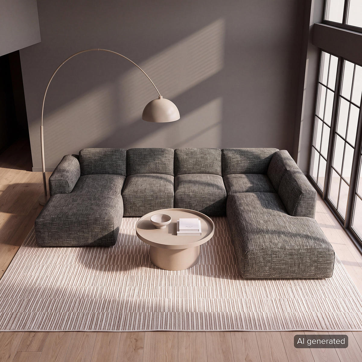 WOHNLANDSCHAFT mit Longchair - Schwarz/Grau, Kunststoff/Textil (325/71/235cm) - home24