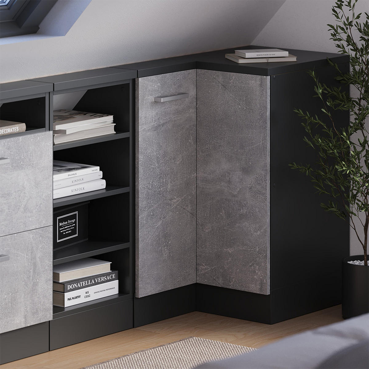 DACHSCHRÄGENSCHRANK ECKSCHRANK Rion Beton/Anthrazit 75.6 x 81.6 cm mit 1 Tür - Anthrazit/Grau, Holzwerkstoff (75.6/81.6/75.6cm) - Vicco