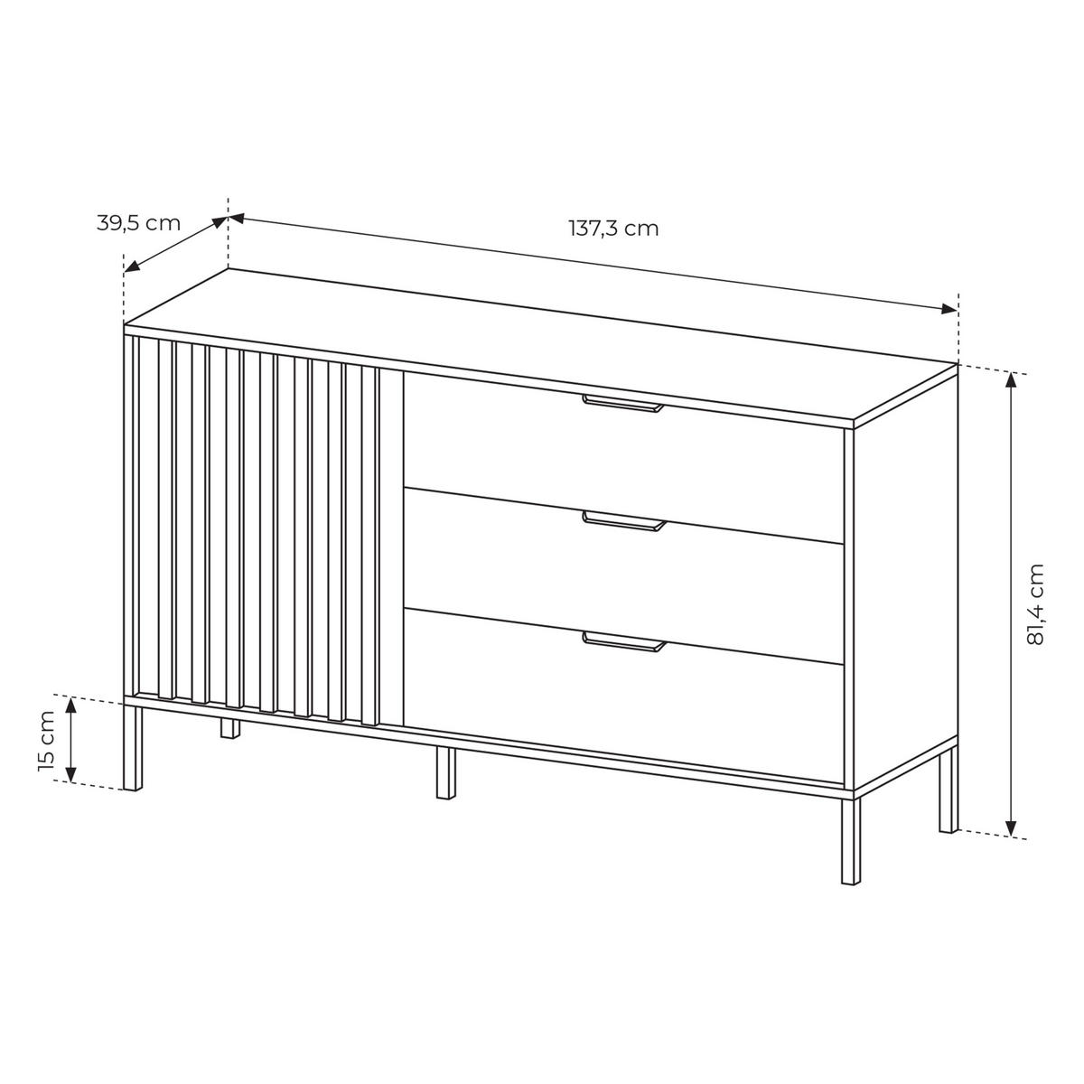 SIDEBOARD TALLINO 137/81/40 cm mit 3 Schubladen und 1 Türen Eiche Artisan - Eiche Artisan, Holzwerkstoff (137/81/40cm) - MASSENO