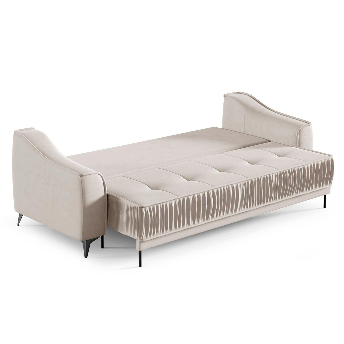 3-SITZER SCHLAFSOFA Louisos Samt Hellbeige - Ecru/Schwarz, Textil/Metall (249/100/100cm) - Selsey