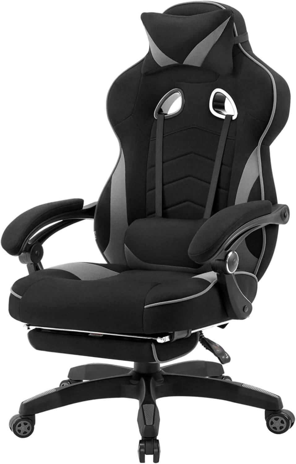 GAMINGSTUHL Stoff Stoff Kühl im Sommer Ergonomischer, 150 kg Belastbarkeit - Schwarz/Grau, Kunststoff/Textil (70/128/70cm) - Woltu