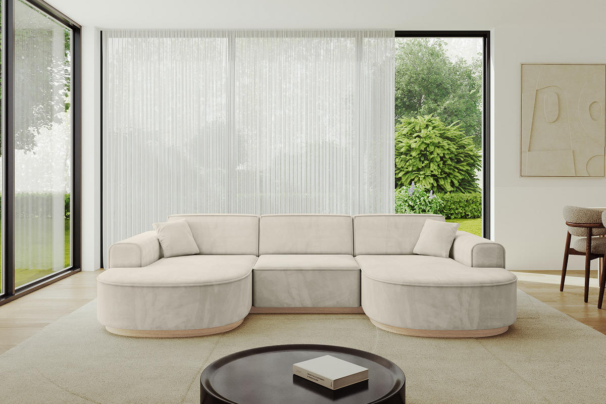 WOHNLANDSCHAFT MARI-U1-v1 - 303x171x83 cm Ecru Velours - Ecru, Holzwerkstoff/Textil (303/83/171cm) - ALTDECOR