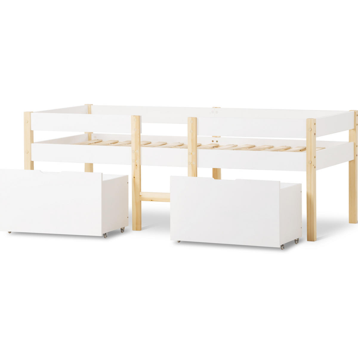 HOCHBETT 90/190 cm Weiß aus Kiefer-Massivholz mit Schubladen und Rausfallschutz - Weiß, Holz (90/190cm) - OKMYHOME