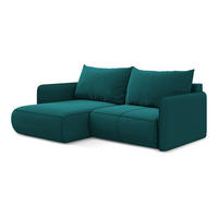 ECKSOFA mit Schlaffunktion Samt Stoff Blau - Blau/Petrol, Kunststoff/Textil (148/207cm) - LaMiaSofa