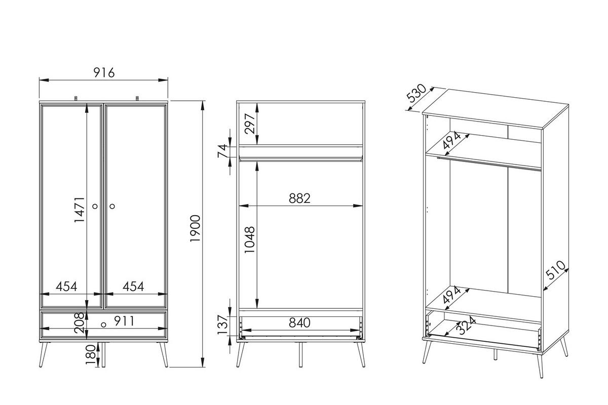 KLEIDERSCHRANK ISORIA mit Goldelementen, Glas Weiß - Goldfarben/Weiß, Holz/Metall (92/190/53cm) - KONSIMO®