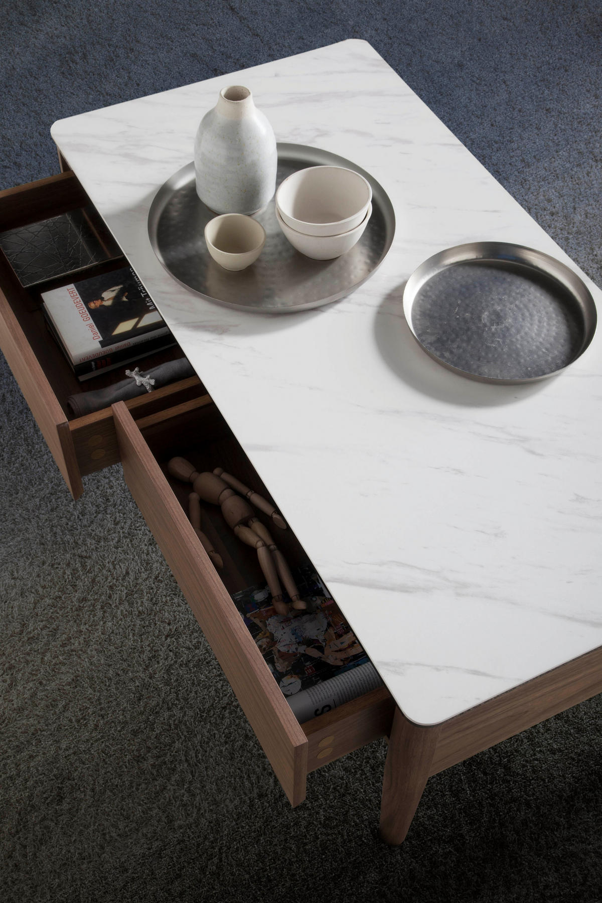 COUCHTISCH Rechteckiger Couchtisch aus Porzellanmarmor und Nussbaumholz 120/60/40 cm - Nussbaumfarben/Walnussfarben, Holz/Holzwerkstoff (60/120/40cm) - ANGEL CERDA