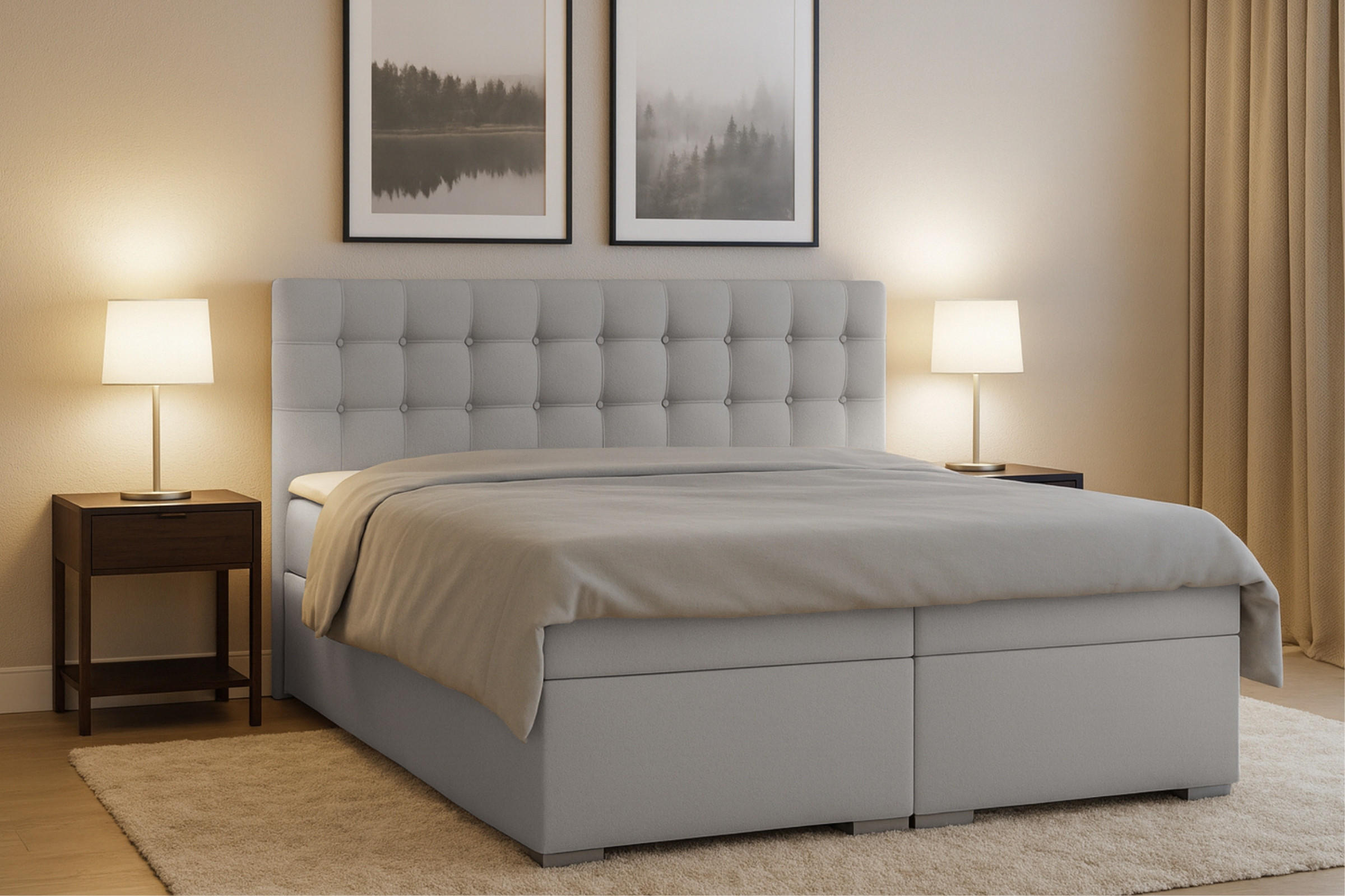 BOXBETT CLAUDIA 180/200 Velour Hellgrau mit Taschen-Federkernmatratzen 7 Zonen H4 - Hellgrau, Holzwerkstoff (180/200cm) - Deine Möbel 24