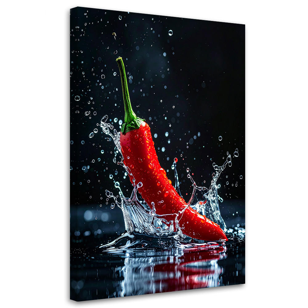 WANDBILD, Rote Chilischote fällt vor schwarzem Hintergrund ins Wasser - Rot, Textil (20/30cm) - Feeby