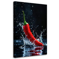 WANDBILD, Rote Chilischote fällt vor schwarzem Hintergrund ins Wasser - Rot, Textil (20/30cm) - Feeby