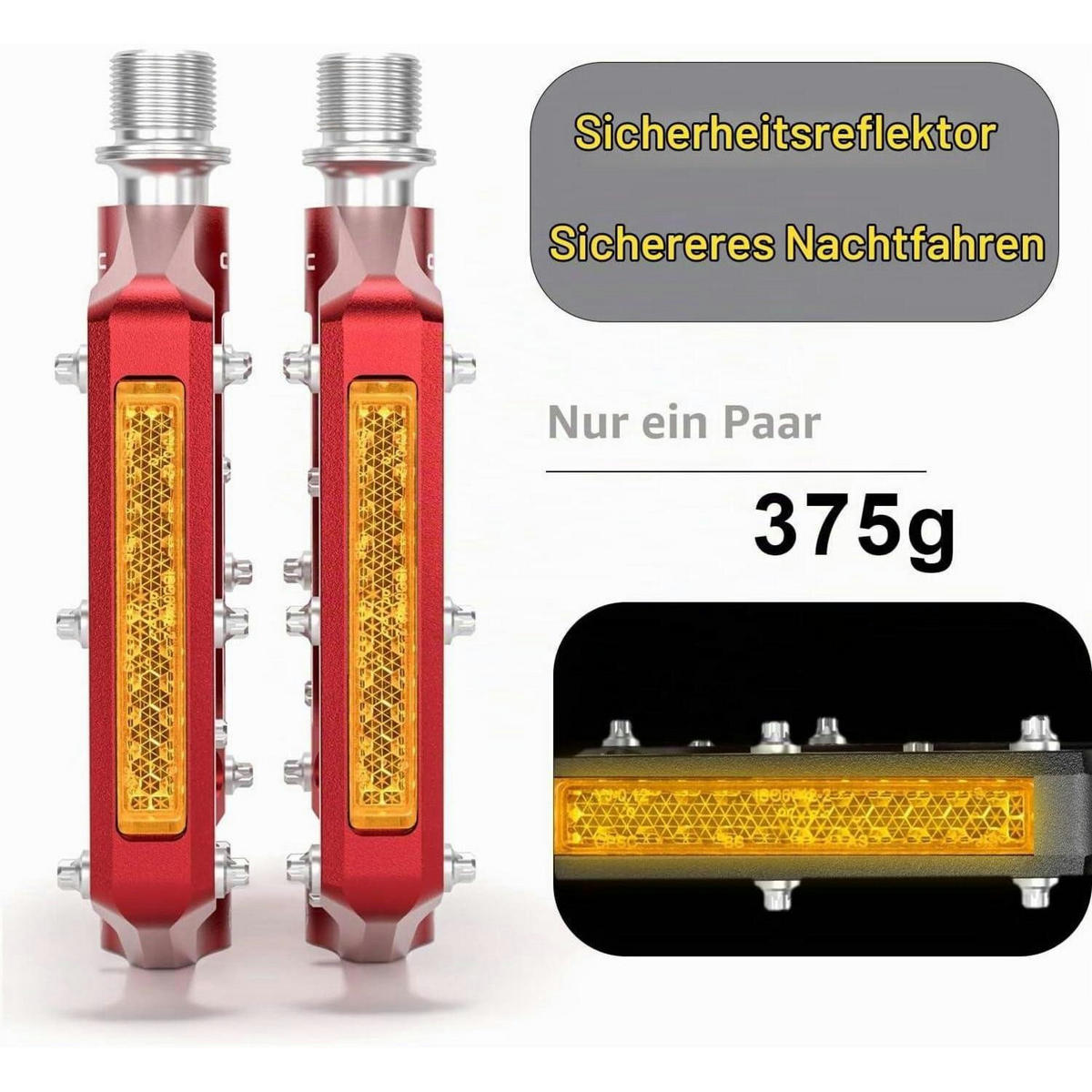 FAHRRADPEDALE Aluminium Rot mit Reflektoren 9/16 Zoll - Rot, Metall (11.8/1.5/11.8cm)
