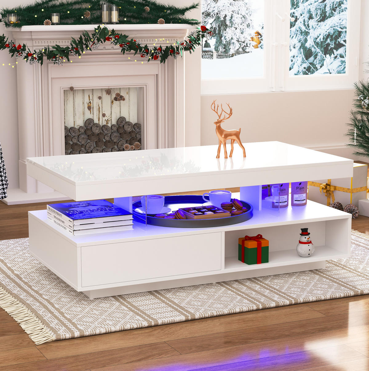 COUCHTISCH mit LED 95 x 50 x 42,5 cm Hochglanz Weiß - Weiß, Holzwerkstoff (95/50/42.5cm) - Meubliv