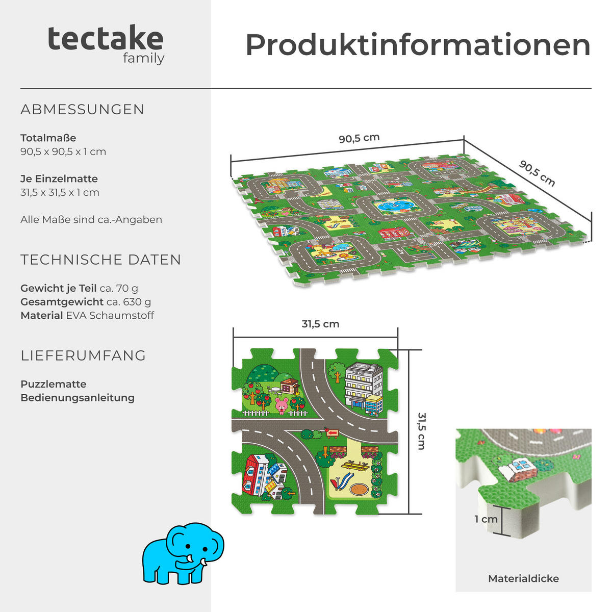 PUZZLEMATTE Mycity,90,5 x 90,5 cm,bunt - Multicolor, Kunststoff (90.5/90.5cm) - tectake