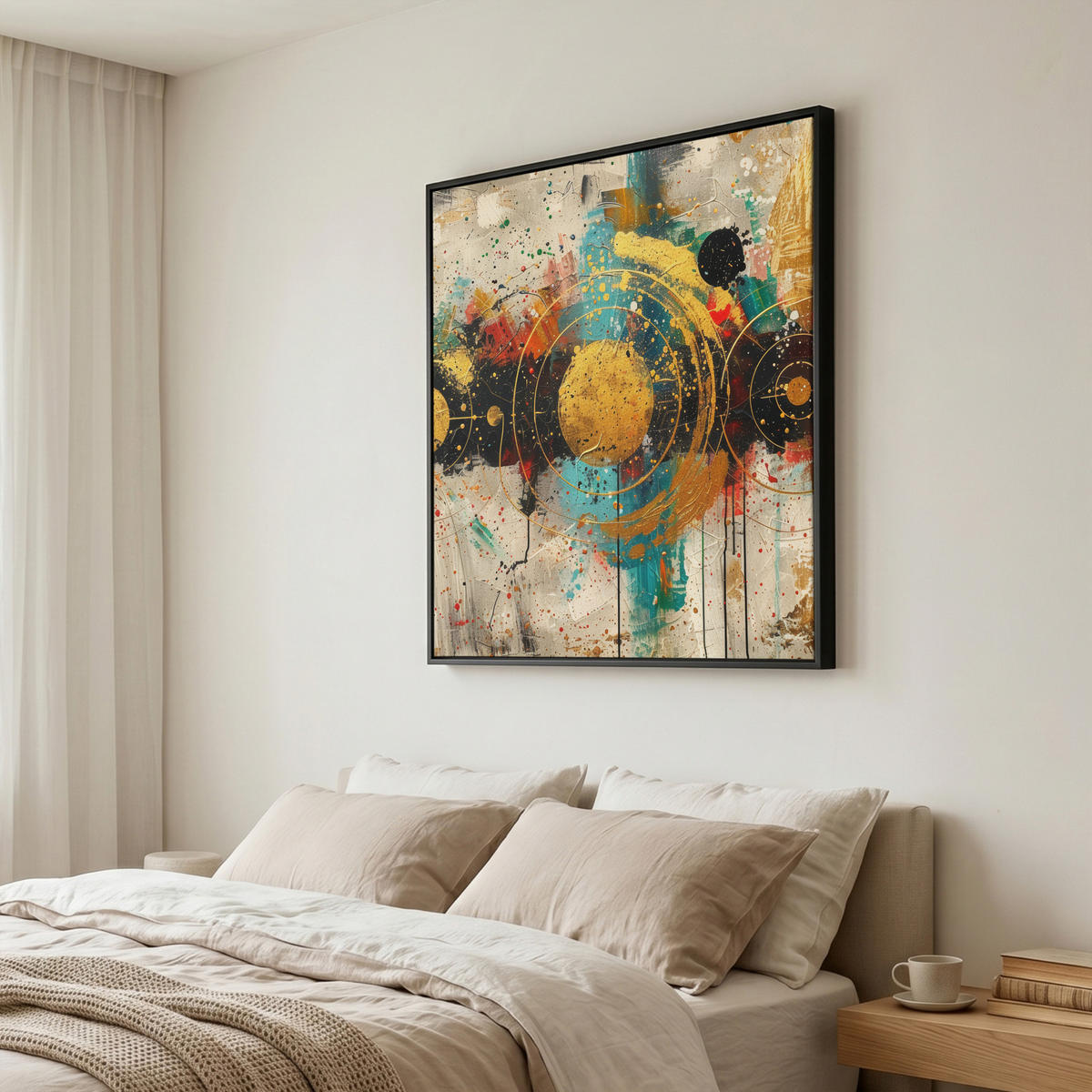 LEINWAND Bilder mit Rahmen - Abstrakt - Kunst - Gold - Modern - 90x90 - Multicolor, Textil (90/90cm) - MuchoWow