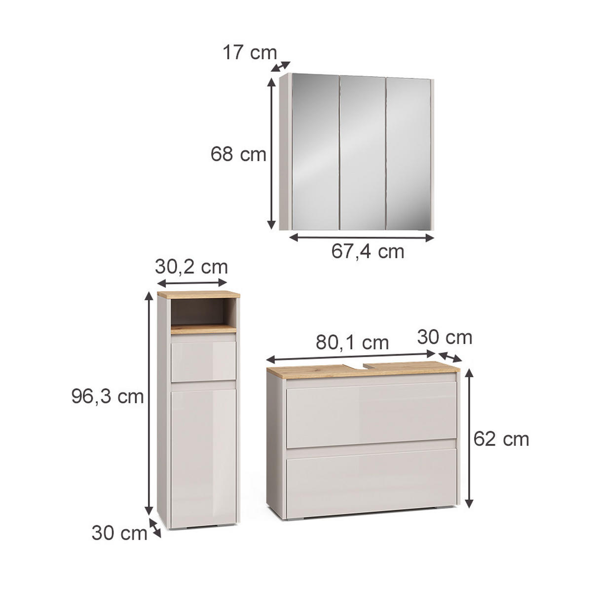 KOUPELNOVÝ NÁBYTEK Majest Kašmír/Řemeselné - kašmírová/světle šedá, kompozitní dřevo (30.2/96.3/30cm) - Vicco