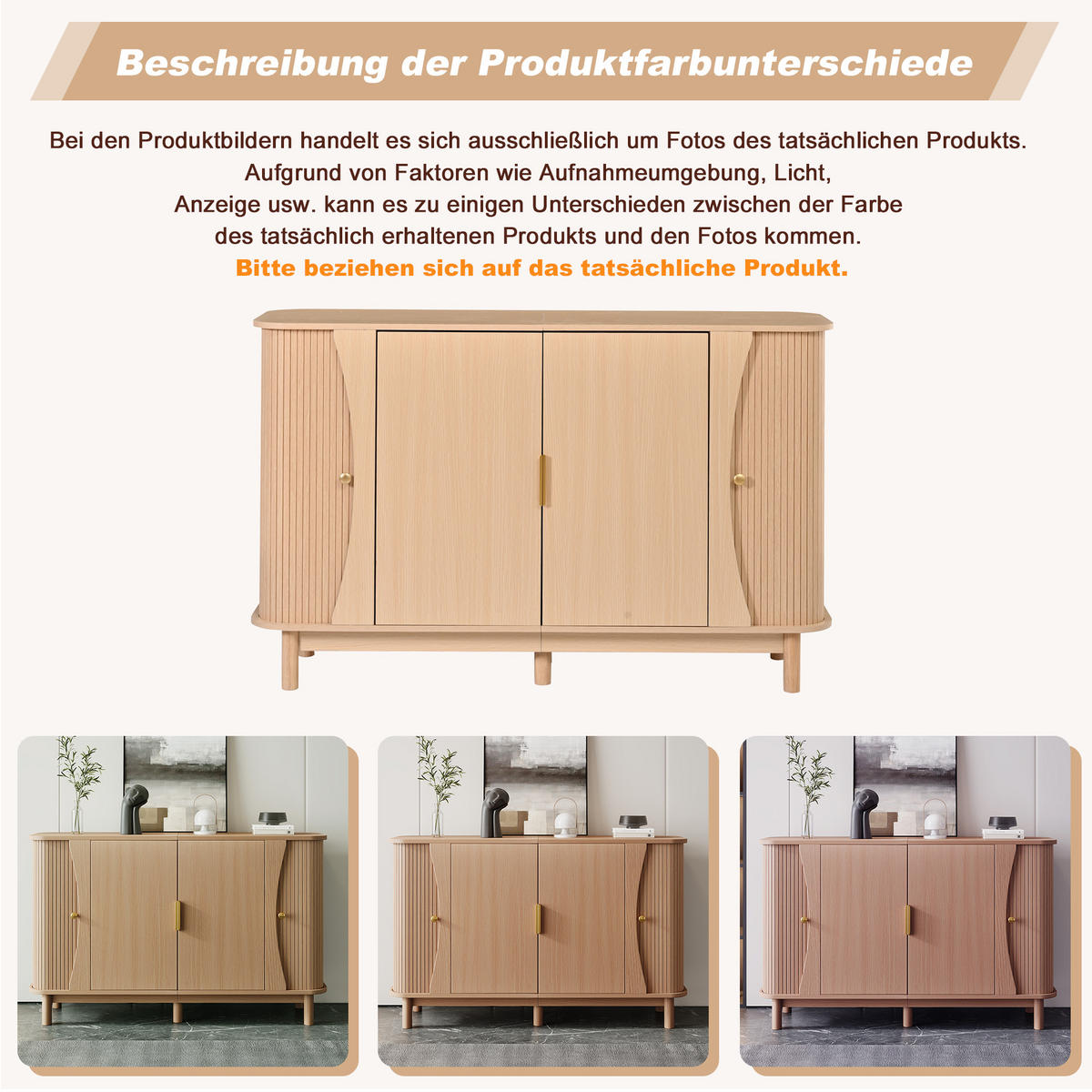 SIDEBOARD 140cm mit geschwungenen Kanten & 2 Türen - Naturfarben, Holzwerkstoff (140/88/40cm) - Urban Meuble