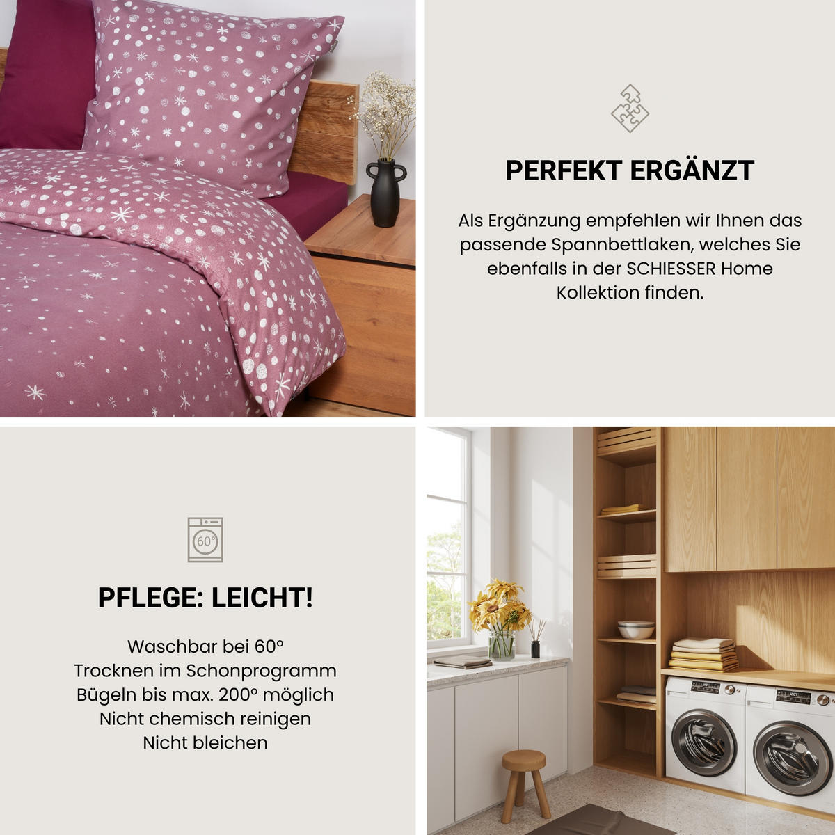 BETTWÄSCHESET Runa - Feinbiber - 2-teilig - 155 x 220 cm - Rosa - Rosa, Textil (155/220cm) - SCHIESSER